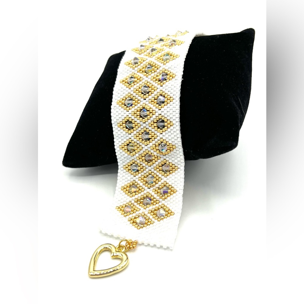 HAND CRAFTED Swarovski Crystal Evening Bracelet White and Gold